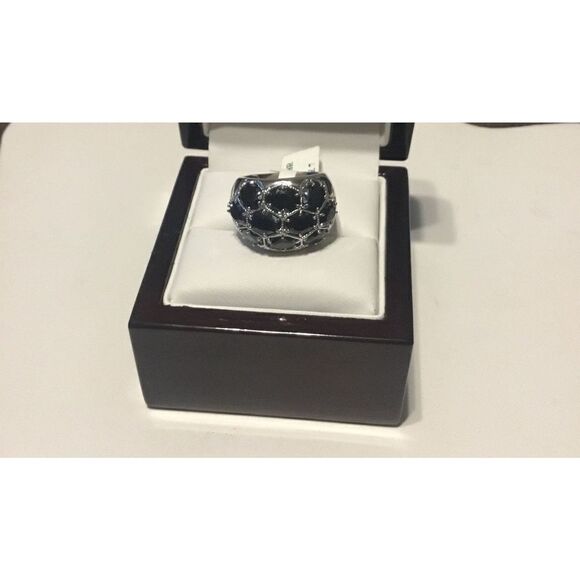 10 Ct. Oval Cut Midnight Genuine Sapphire Cluster Gemstone Ring Sz 7 - Picture 5 of 7